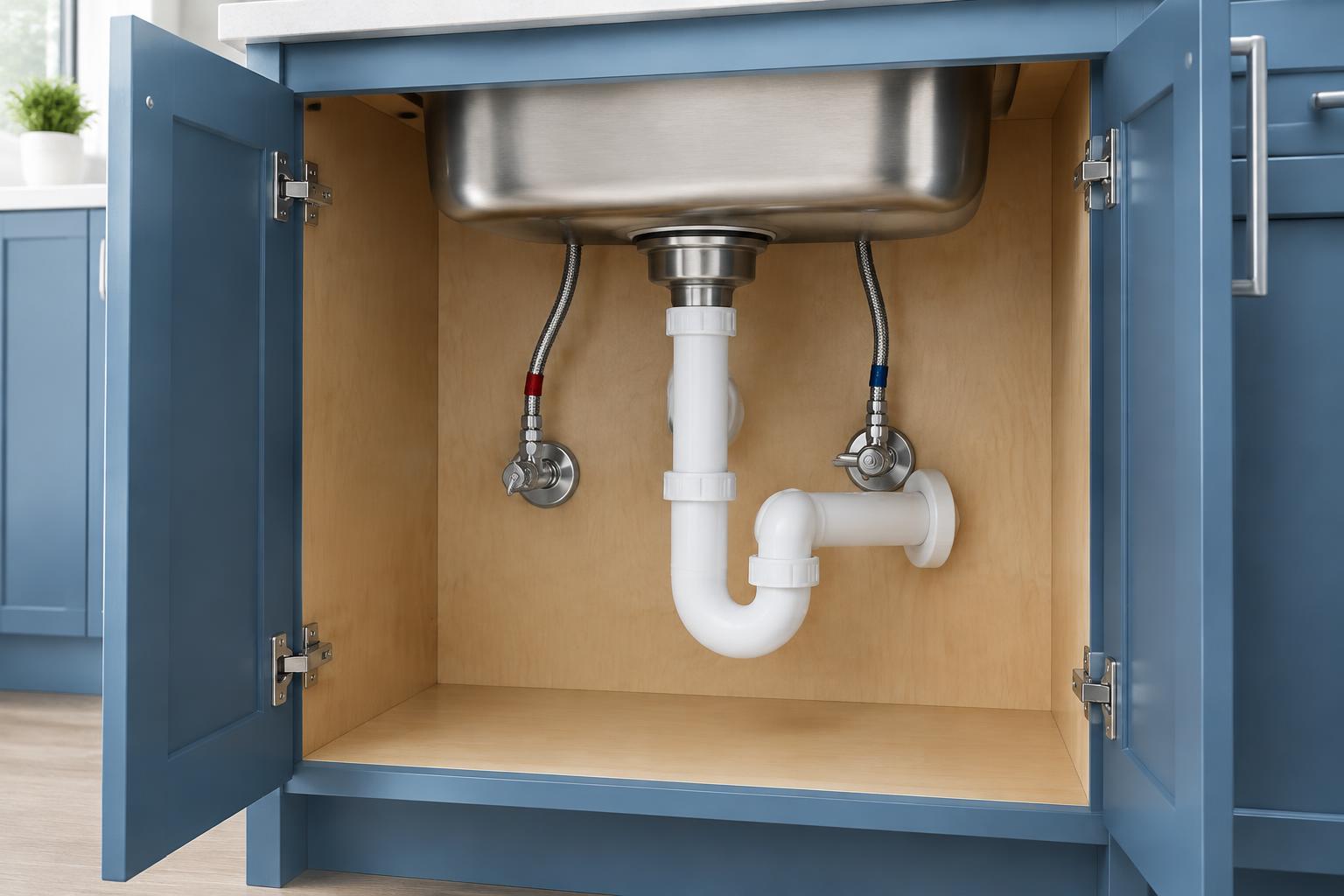Illustrative under-sink plumbing and supply lines